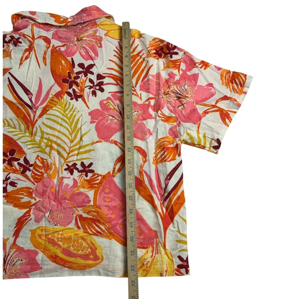 C&C California Linen Blend Tropical Floral Button Shirt Womens Medium NWT Crop - Picture 7 of 8